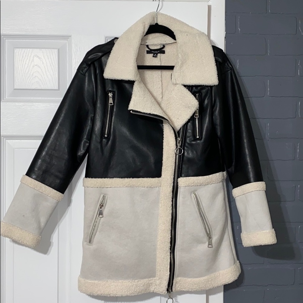 Color Black Grey Leather utility Jacket